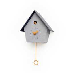 Modern Cuckoo Clock, Scandinavian Wall Decor, Minimalist Concrete Design, Grey House Shape, Handmade Gift - thumbnail 3