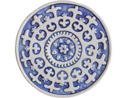 Wall Decor With Suzani Design, Ceramic Tile, Ethnic Art, Hanging Made From Ceramic, Circle #1 21cm Blue&white - thumbnail 1