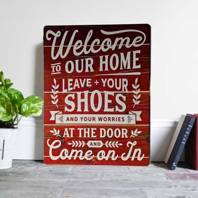 Welcome To Our Home Metal Sign Remove Your Shoes Decor - image 1
