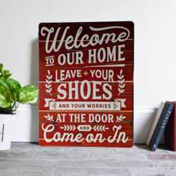 Welcome To Our Home Metal Sign Remove Your Shoes Decor - thumbnail 1
