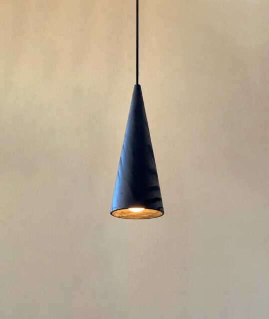Cone Black Wood Pendant Lighting, Sculpture Ceiling Lamp, Hanging Light, Natural Modern Chandelier, Handmade, Japandi, Minimal Design - image 1