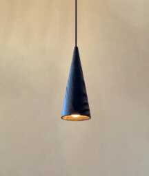 Cone Black Wood Pendant Lighting, Sculpture Ceiling Lamp, Hanging Light, Natural Modern Chandelier, Handmade, Japandi, Minimal Design - thumbnail 1