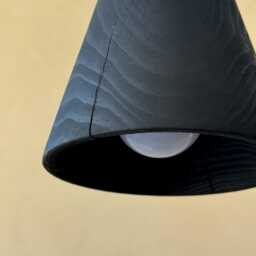 Cone Black Wood Pendant Lighting, Sculpture Ceiling Lamp, Hanging Light, Natural Modern Chandelier, Handmade, Japandi, Minimal Design - thumbnail 4