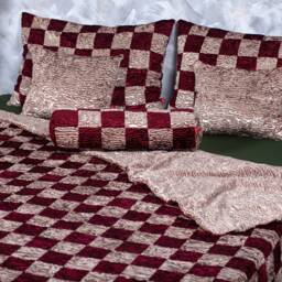 Luxury Faux Fur Bed Set Garnet & Onyx Patchwork - Eco-Friendly Tissavel - thumbnail 2
