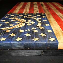 38x19 Wooden American Flag with Air Force Logo, Customizable Flag, Wood Burned Flag, Rustic Sign, Gift, Distressed Wall Decor - thumbnail 3