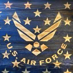 38x19 Wooden American Flag with Air Force Logo, Customizable Flag, Wood Burned Flag, Rustic Sign, Gift, Distressed Wall Decor - thumbnail 2
