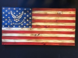 38x19 Wooden American Flag with Air Force Logo, Customizable Flag, Wood Burned Flag, Rustic Sign, Gift, Distressed Wall Decor - thumbnail 1