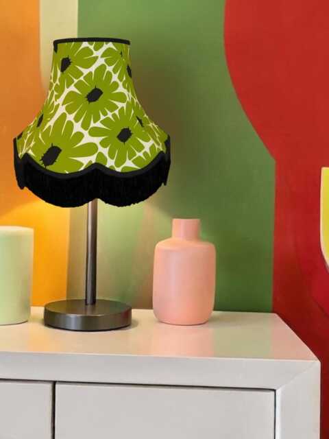Green Retro Lampshade With Black Fringe Handmade For Ceiling Lights, Table & Floor Standard Lamp Shades - image 1