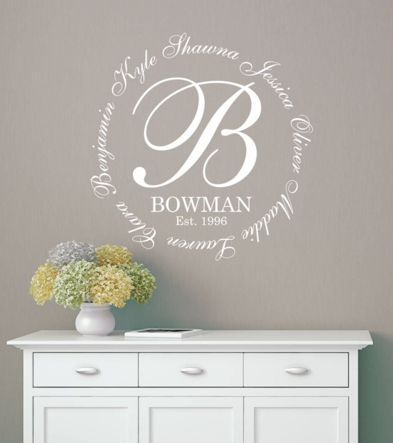 Family Names Monogram in Circle Wall Decal Large - Wall Decal Personalized M243 - image 1
