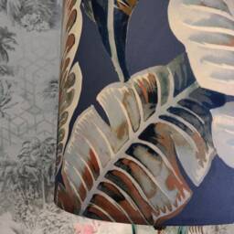 Leaves Blue Velvet Cone Lampshade - 70cm Tall Tropical Shade - thumbnail 3