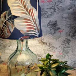 Leaves Blue Velvet Cone Lampshade - 70cm Tall Tropical Shade - thumbnail 2