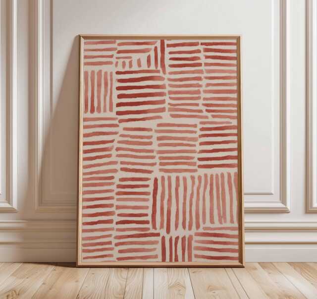 Abstract Red Geometric Print Poster - Modern Minimalist Line Art Wall Decor Contemporary Pattern Artwork For Living Room & Home - image 1