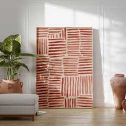 Abstract Red Geometric Print Poster - Modern Minimalist Line Art Wall Decor Contemporary Pattern Artwork For Living Room & Home - thumbnail 2