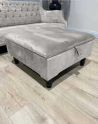 Handmade Creamy White Velvet Ottoman - Square Storage Trunk, Chesterfield Lid - thumbnail 1