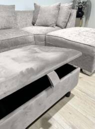 Handmade Creamy White Velvet Ottoman - Square Storage Trunk, Chesterfield Lid - thumbnail 3