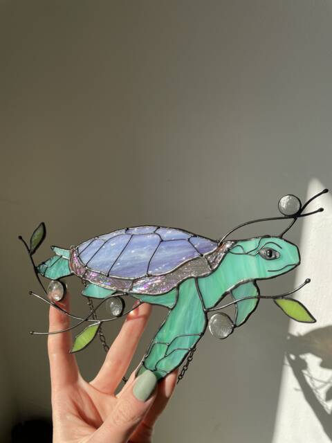 Turtle Suncatcher Stain Glass Decor Green Home House Window Wall Hangings Gift Grandma Gift - image 1
