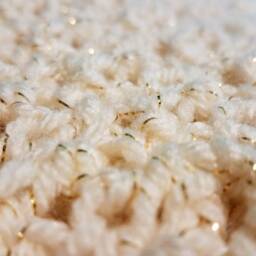 Crochet Baby Blanket - Neutral Ivory & Gold With Brown/Beige Ruffle - thumbnail 3