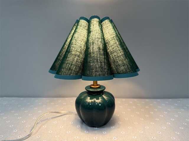 Vintage Green Ceramic Pumpkin Table Lamp With Fabric Shade - image 1