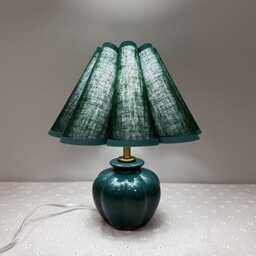 Vintage Green Ceramic Pumpkin Table Lamp With Fabric Shade - thumbnail 3