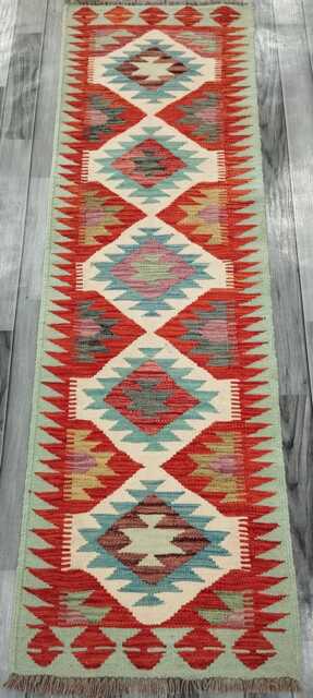 Classic Runner Rug, Handmade Artisan Afghan Turkish Scandinavian Navajo Bohemian Wool Flatweave Multicolour Kilim Rug 198x61 cm - image 1