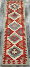 Classic Runner Rug, Handmade Artisan Afghan Turkish Scandinavian Navajo Bohemian Wool Flatweave Multicolour Kilim Rug 198x61 cm - thumbnail 1