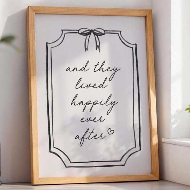 And They Lived Happily Ever After Art Print, Newlywed Wall Art, Wedding Day Gift, House Warming Gift For Couples, Love Decor - image 1