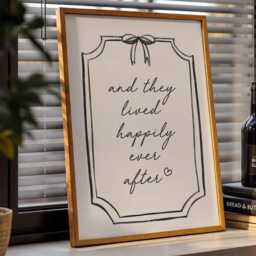 And They Lived Happily Ever After Art Print, Newlywed Wall Art, Wedding Day Gift, House Warming Gift For Couples, Love Decor - thumbnail 2