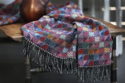 Colourful Merino Lambswool Purple Violet Small Checkered Pattern Luxurious Large Plaid Blanket Throw With Fringes Cosy Housewarming Gift