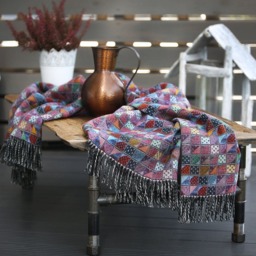 Colourful Merino Lambswool Purple Violet Small Checkered Pattern Luxurious Large Plaid Blanket Throw With Fringes Cosy Housewarming Gift - thumbnail 2