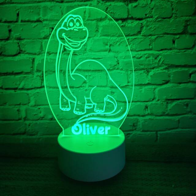 Personalised Dinosaur Led Night Light Remote Controlled, Laser Engraved - image 1