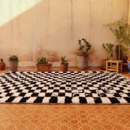 Amazing Moroccan Checked Rug - Black & White Checkerboard Wool Carpet Handmade Berber Area Modern Geometric - thumbnail 3