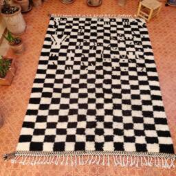 Amazing Moroccan Checked Rug - Black & White Checkerboard Wool Carpet Handmade Berber Area Modern Geometric - thumbnail 2