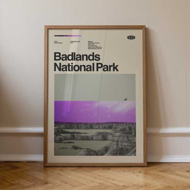 Badlands National Park Poster, Mid-Century Modern Travel Art Print - image 1