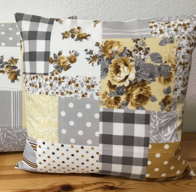 Country Style Cushion Cover Pillow Gray/Ocher Cream 50x50cm - image 1