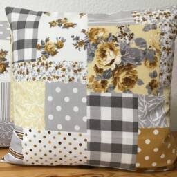 Country Style Cushion Cover Pillow Gray/Ocher Cream 50x50cm - thumbnail 2