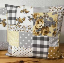 Country Style Cushion Cover Pillow Gray/Ocher Cream 50x50cm