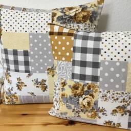 Country Style Cushion Cover Pillow Gray/Ocher Cream 50x50cm - thumbnail 4