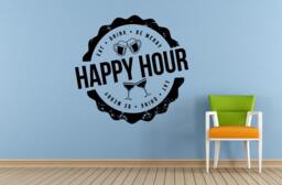 Happy Hour Cocktails Drinks Specials Stamp Sign Logo Store Shop Salon Window Wall Decal Vinyl Sticker Mural Room Decor L1716 - thumbnail 1
