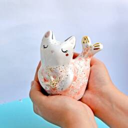 Housewarming Gift, Cat Figurine, Purrmaid, Ceramic Cat, Mermaid Baby Shower Totem, Home Decor, Gift - thumbnail 4