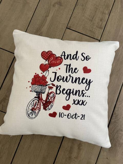 Personalised & So The Journey Begins Cushion - Anniversary Engagement Birthday Valentines Day - image 1