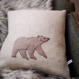 Hand Crafted Harris Tweed Bear Embroidered Christmas Cushion Cover - thumbnail 2
