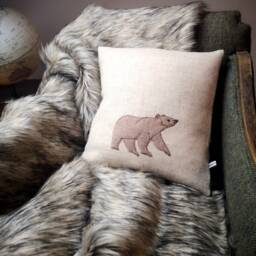 Hand Crafted Harris Tweed Bear Embroidered Christmas Cushion Cover - thumbnail 3