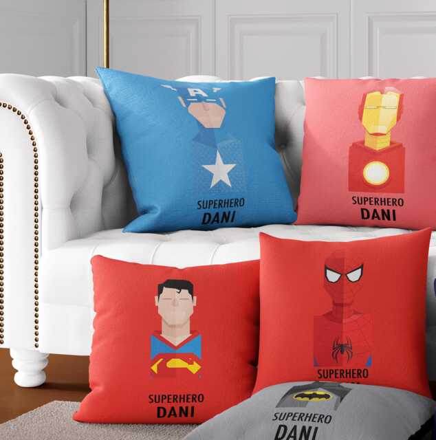Superhero Custom Text Personalised Name Coloured Novelty Square Kids Boys Girls Soft Filled Cushion Zipped Closure Gift Bedroom Decoration - image 1
