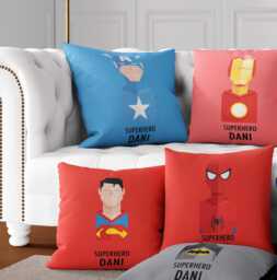 Superhero Custom Text Personalised Name Coloured Novelty Square Kids Boys Girls Soft Filled Cushion Zipped Closure Gift Bedroom Decoration - thumbnail 1