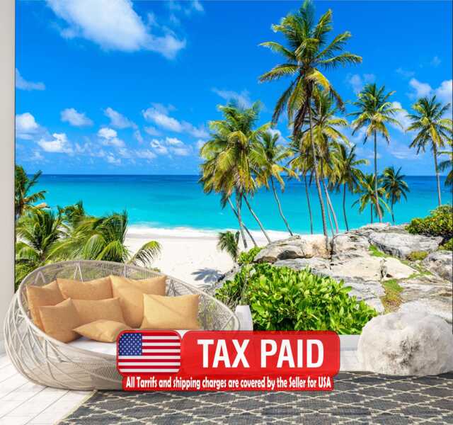 Tropical Palms Beach Ocean Wallpaper Mural Art Print Photomural Wall Decor Easy-Install Removable Peel & Stick High Quality Washable Vlies - image 1