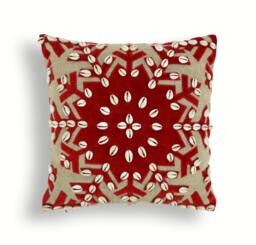 "Christmas Linen Pillow Cover, Red Velvet Snowflake, Cowrie Shells - 16""x 16" - thumbnail 1