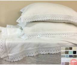 Shabby Chic Crochet Lace Pillowcases All The Way Around, Linen Decorative Cotton Lace