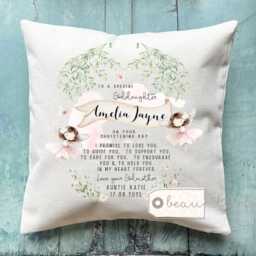 Personalised Christening Baptism Gift Promise To Godchild Godson Goddaughter Teddy Bear Balloon Linen Style Cushion Godparent Godmother - thumbnail 2