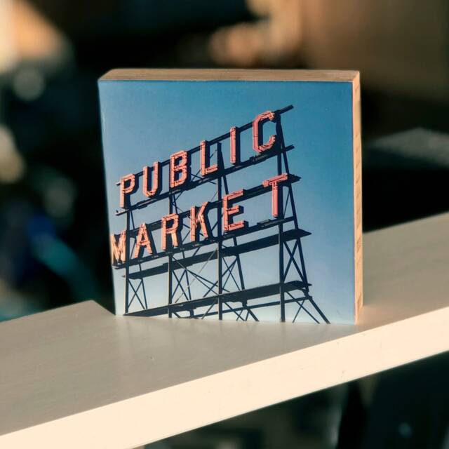 Sunday At The Market - Seattle, Wa Wall Art Pike Place Photography Bamboo Mounted Photographs Epoxy Finish -Decor Hangings - image 1