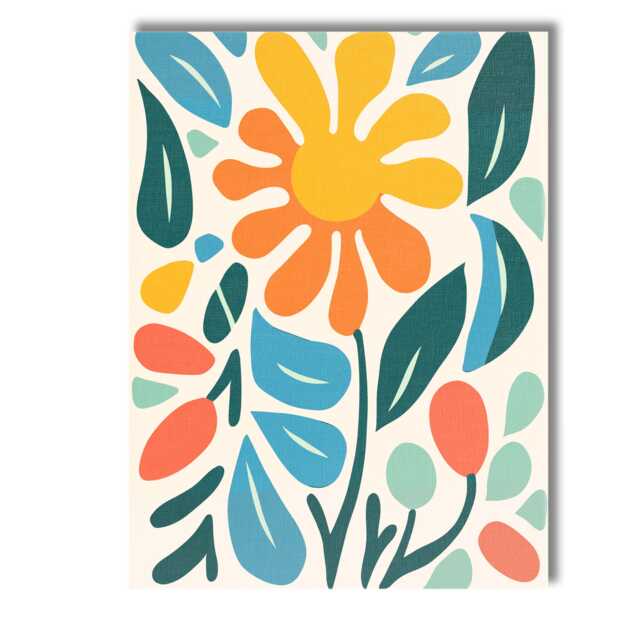 Modern Botanical Flower Illustration in Mustard Teal & Coral Tones Canvas Wall Art Print Decor Picture Ready To Hang - image 1